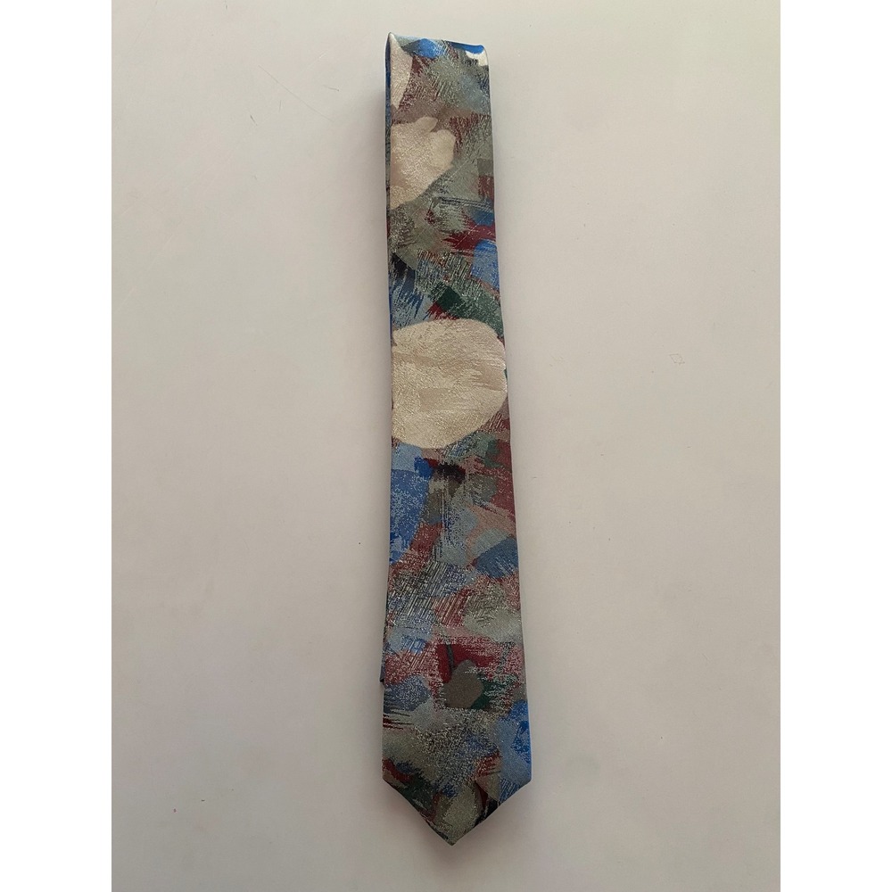 Bugle Boy Mens Vintage 90s Abstract‎ Painterly Blue Burgundy Textured Necktie